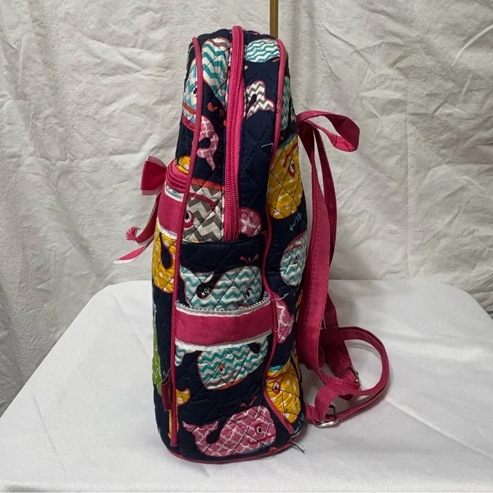 N.Gil Narwhal World quilted canvas backpack/diaper bag with whales and pink trim